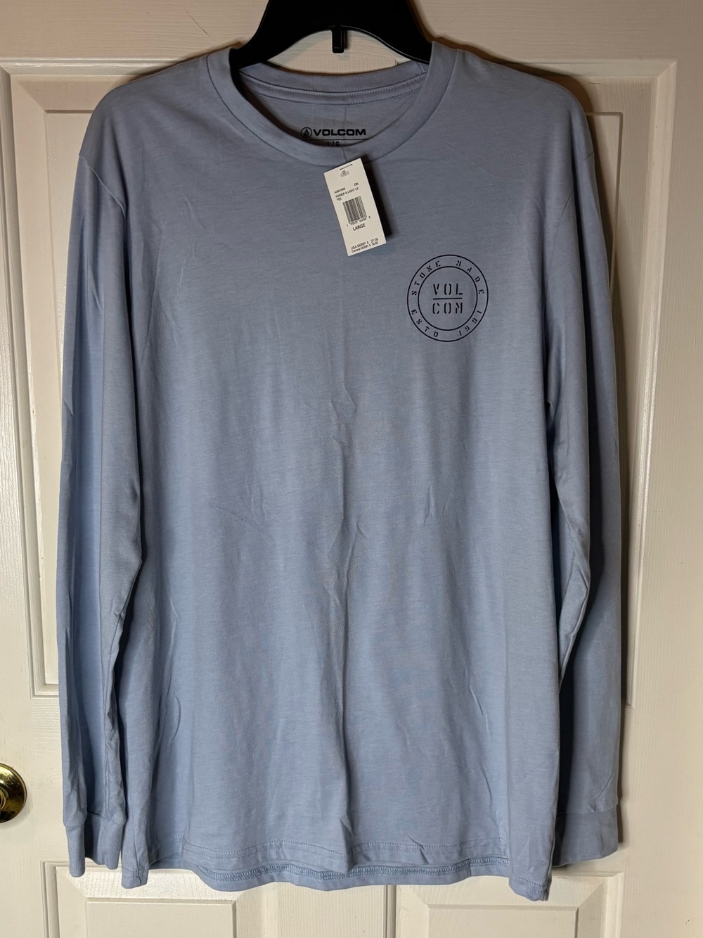 Men’s Long Sleeve Volcom T-Shirt Lt Blue SZ L NWT